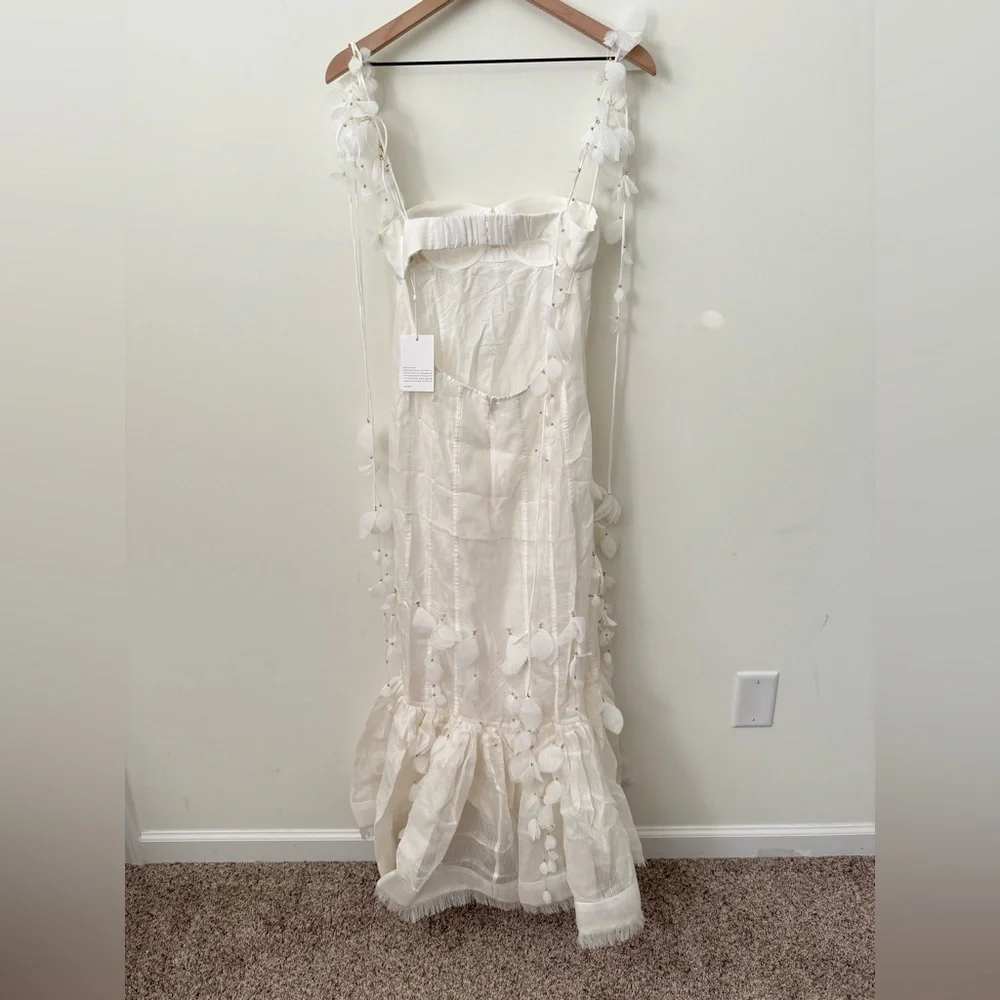 NWT ZIMMERMANN Petal Appliqué Linen Silk Corset Gown White Midi Dress Size 1 - Picture 9 of 16